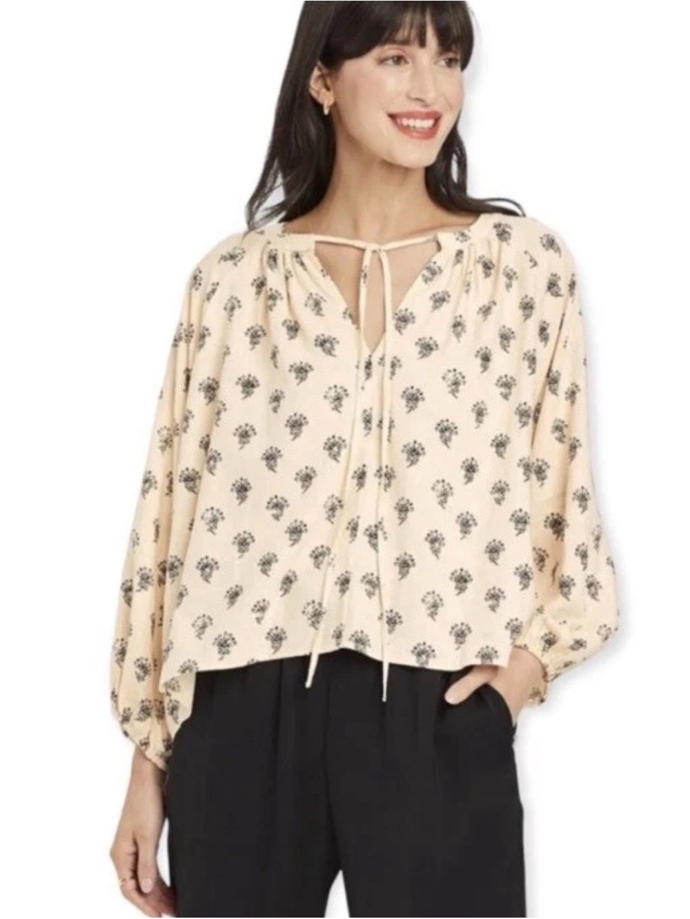 A New Day Linen Blend Balloon Sleeve Blouse Size XXL